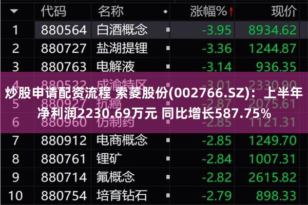 炒股申请配资流程 索菱股份(002766.SZ)：上半年净利润2230.69万元 同比增长587.75%